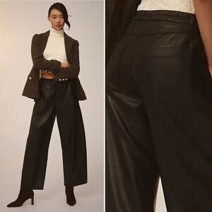 Anthropologie Black Faux-Leather Wide-Leg Trousers